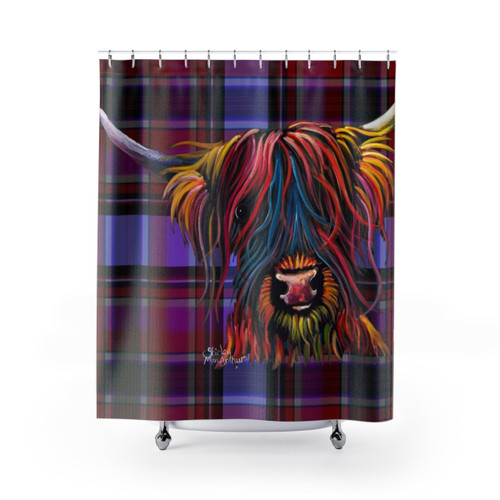 Highland Cow Tartan Print Shower Curtain