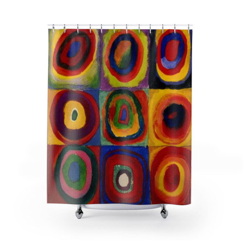 Kandinsky Shower Curtains featuring Squares with Concentric Circles and Color Study Designs