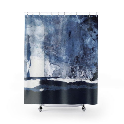 Blue and white abstract shower curtains