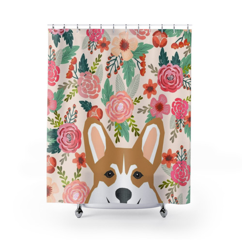 Corgi Floral Shower Curtain
