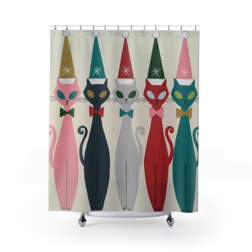 Multicolor Retro Christmas Kitty Shower Curtains