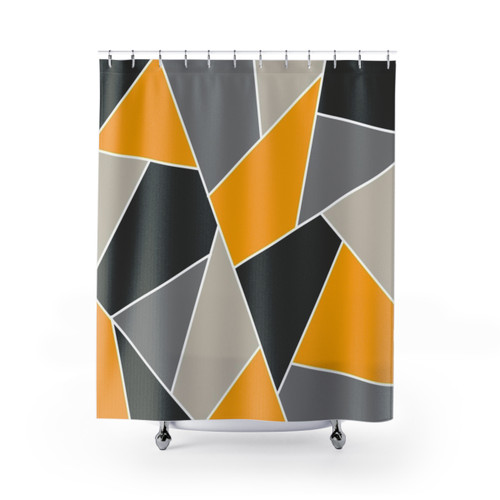 Geometric Mustard Grey Shower Curtains