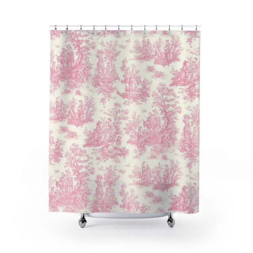 Pink Vintage Toile Pattern Shower Curtain