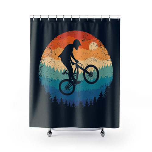 Retro Mountain Biking Shower Curtain