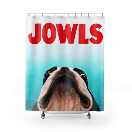 Boston Terrier Shower Curtain with Jowls Parody Design