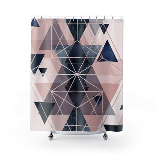 Blush and Navy Geometric Shower Curtains