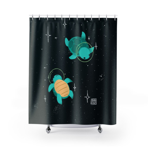 Space Turtles Shower Curtains - Cosmic Aquatic Adventure