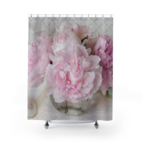 Elegant pink peony floral shower curtain