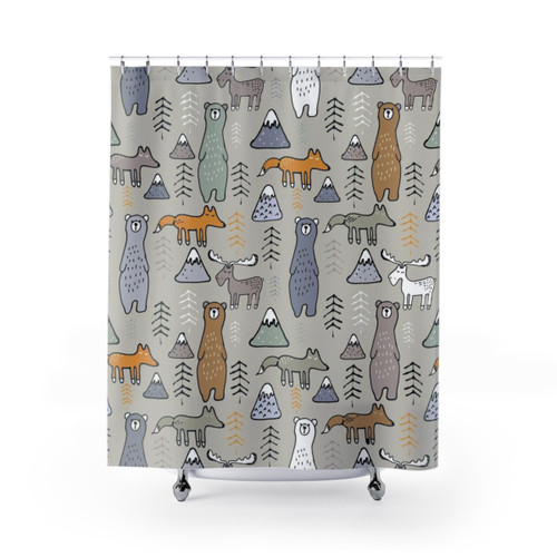Colorful bear mountain shower curtain
