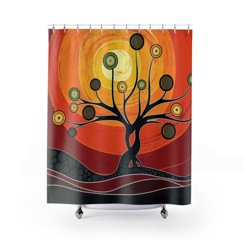 Warm Orange Aboriginal Art Shower Curtain