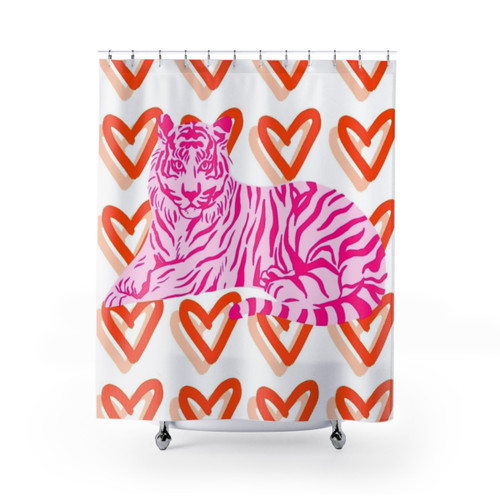 Preppy Abstract Tiger and Heart Shower Curtains