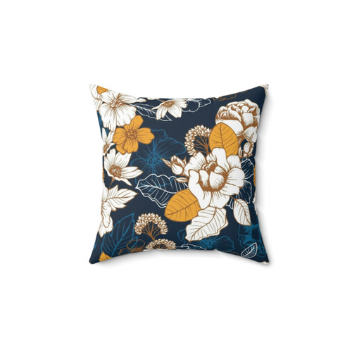 Navy and gold peony floral pattern throw pillow