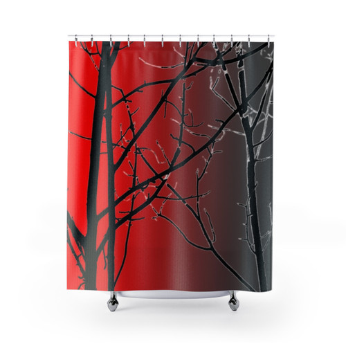 Red and Gray Tree Branch Shower Curtains