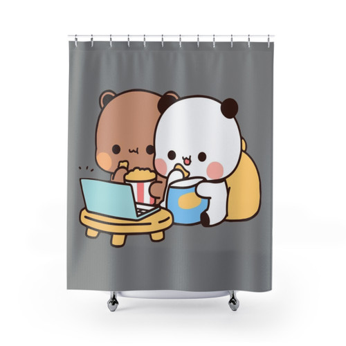 DuDu Bear and BuBu Panda Watching Movie Together Shower Curtains
