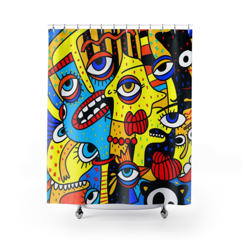 Contemporary social distancing shower curtains with pop art designs