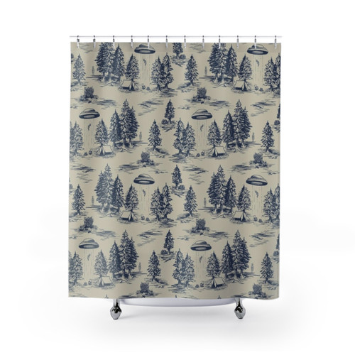 Alien Abduction Toile De Jouy Pattern Shower Curtains