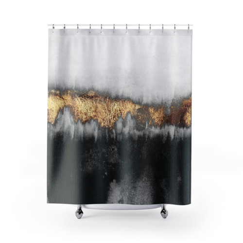 Minimalist Abstract Shower Curtains in Neutral Dark Tones