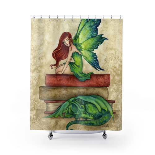 Bedtime Stories Shower Curtains featuring whimsical fairy and fantasy artwork