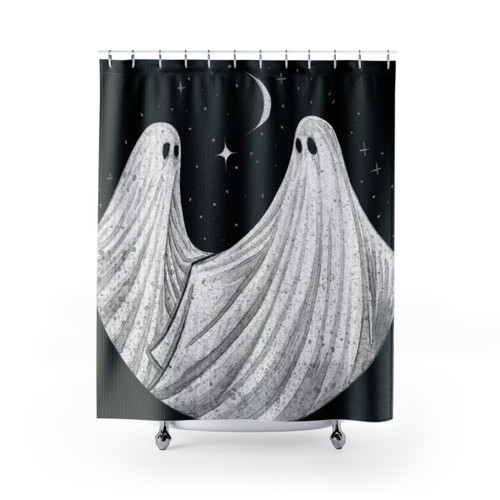 Spooky shower curtains featuring ghosts and monsters for couples