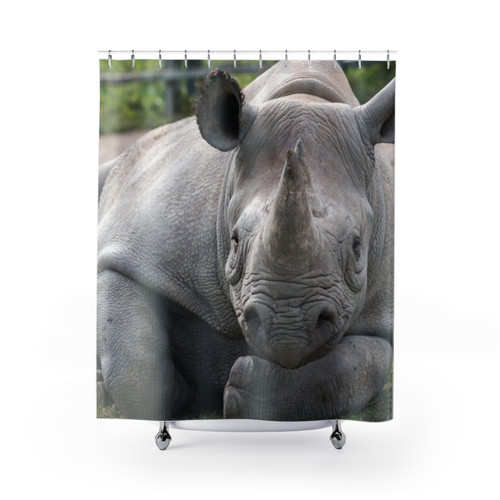 Rhino Shower Curtain featuring a relaxed rhino resting its head
