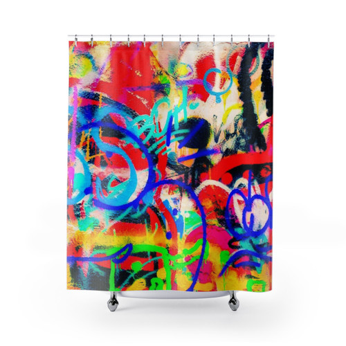 Vibrant graffiti-inspired shower curtain