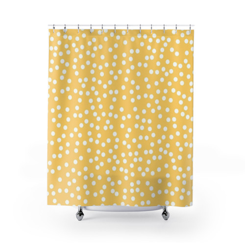 Simple Yellow and White Polka Dot Shower Curtain