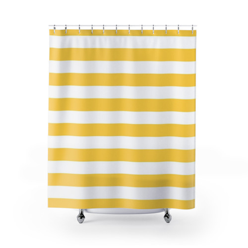 Yellow and White Horizontal Stripes Shower Curtain