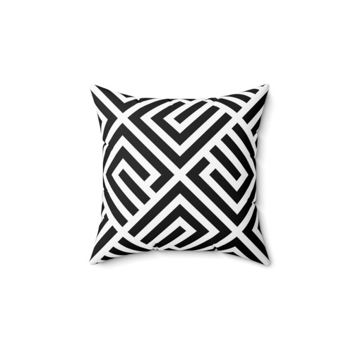Labyrinth tiles pattern black and white pillow