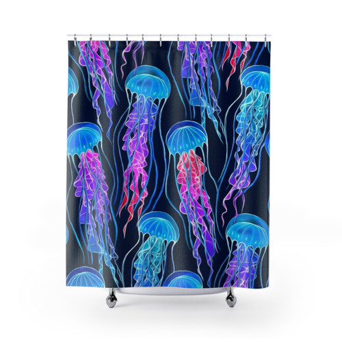 Luminescent jellyfish shower curtain