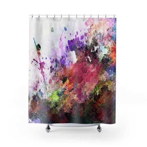 Colorful Abstract Paint Splatter Digital Shower Curtain