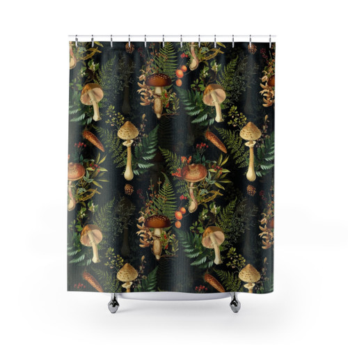 Vintage Botanical Mushroom Pattern Shower Curtain
