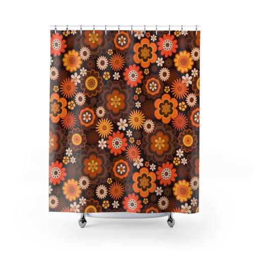 Retro 70s Floral Pattern Shower Curtains