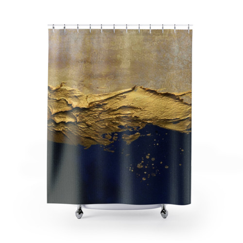 Tranquil Abstract Painting Shower Curtain with Golden Highlights