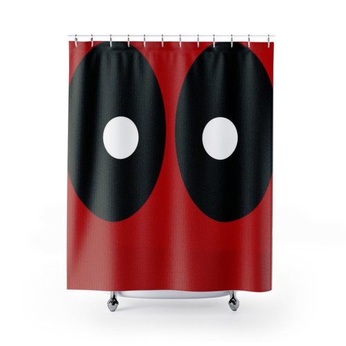 Modern art shower curtain with black ellipses and white circles