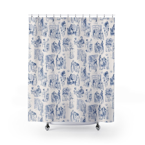 Pride and Prejudice Toile Shower Curtains featuring Jane Austen's literary classic
