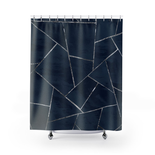Navy Blue Geometric Shower Curtains