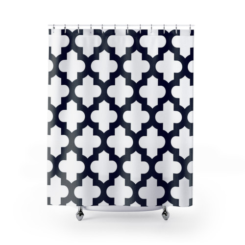 Navy Blue Quatrefoil Pattern Shower Curtain