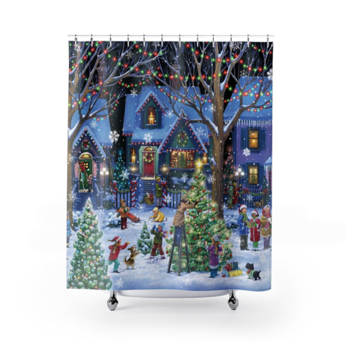 Festive Christmas Shower Curtains with Winter Scenes