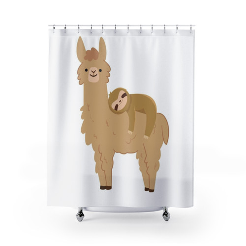 Adorable Sloth Relaxing on a Llama Shower Curtain