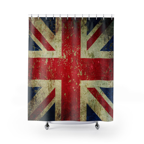 Grunge Union Jack Shower Curtains with Scratched Metal Effect