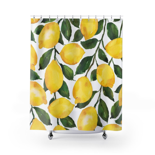 Lemon-themed watercolor shower curtain