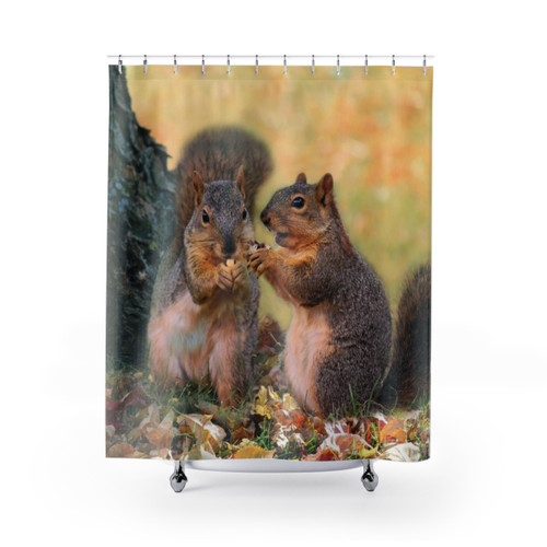 Autumn Squirrel Talk Shower Curtains