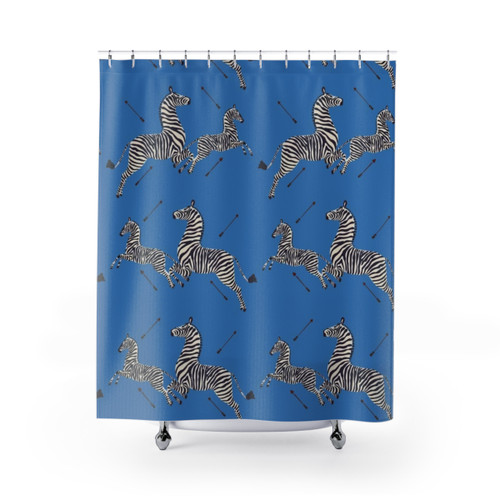 Scalamandré Zebra (blue) Shower Curtains inspired by The Royal Tenenbaums