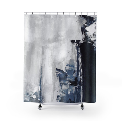 Navy Blue Abstract Shower Curtains Set
