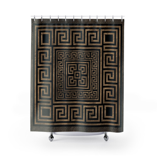 Greek Key Geometric Shower Curtains
