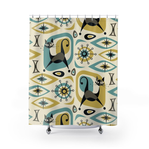 Mid Century Abstract Cat Shower Curtains