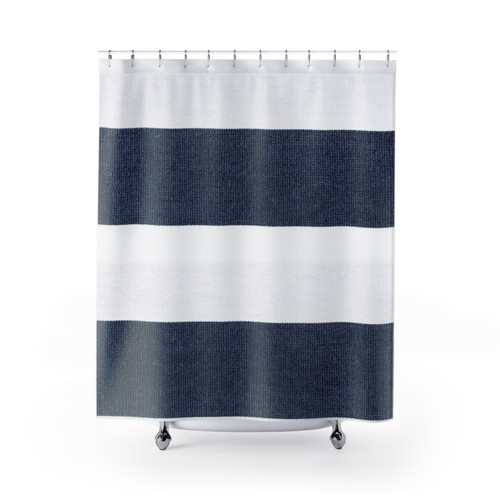 Navy Blue and White Striped Shower Curtains