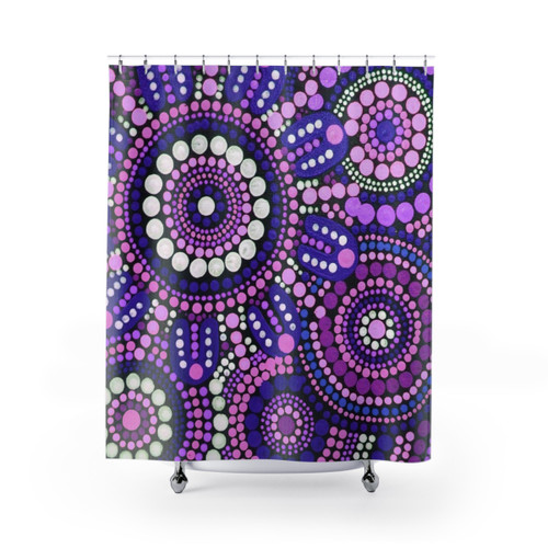 Aboriginal Art Purple Pattern Family Gathering Shower Curtains