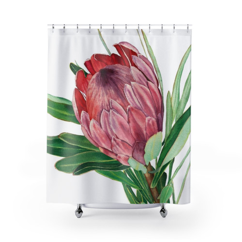 Watercolor Protea Flower Shower Curtains