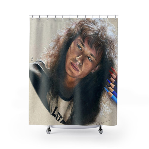 Eddie Munson Drawing Shower Curtain with Colored Pencil Art